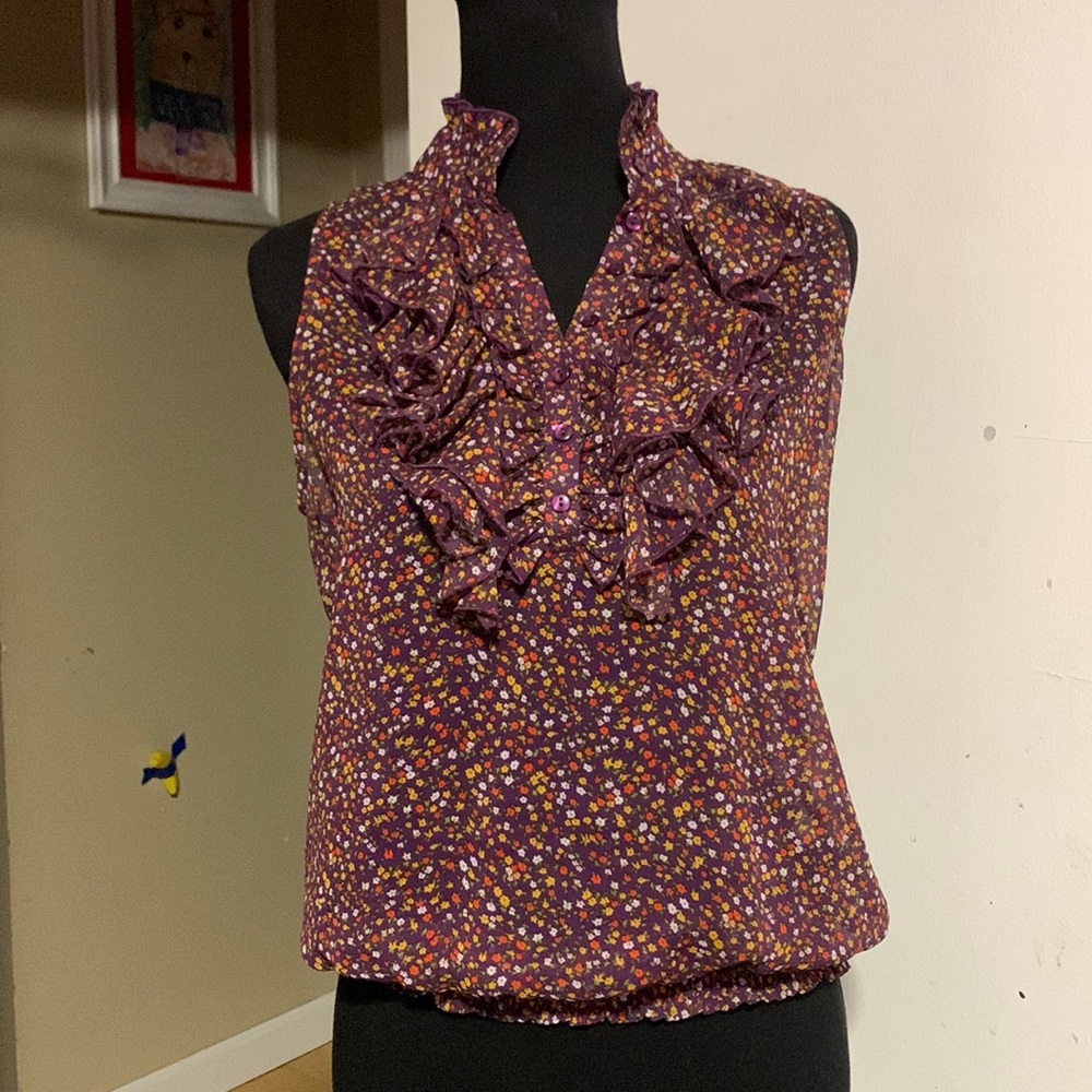 Twentyone ruffle front sleeveless floral print top size S